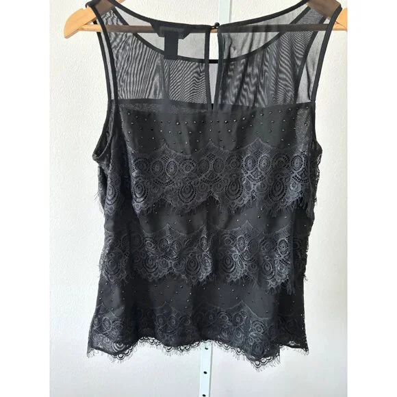 WHBM Top 10 Black Lace Mesh Beaded Sleeveless Whimsigoth Dark Fairycore Romantic - Picture 2 of 13